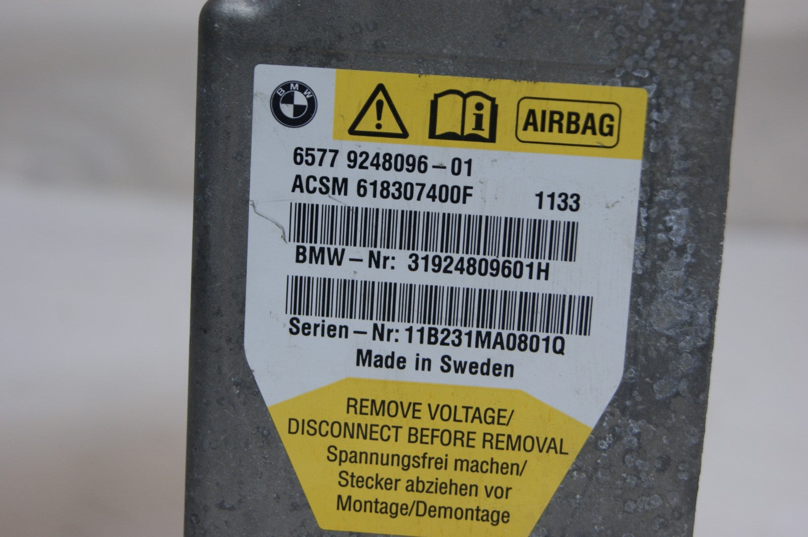 BMW 5 SERIES F10 F11 ICM SRS BAG CONTROL MODULE UNIT ECU 9248096